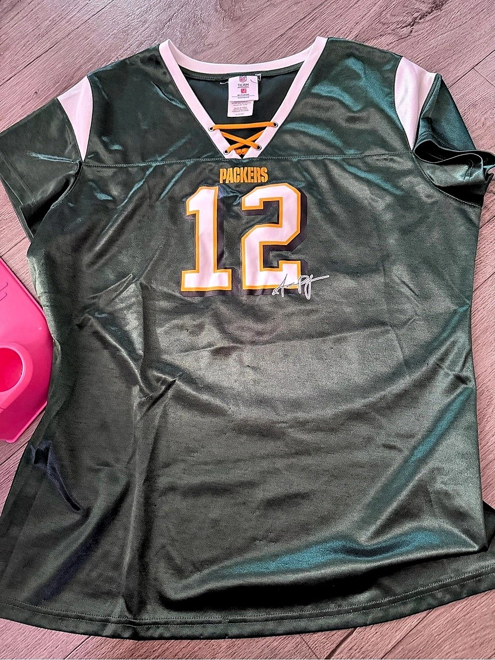 NFL Team Apparel Green Bay Packers Women's Lace-Up V-Neck Fashion Jersey Green &